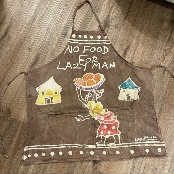 Hand Painted Apron No Food For Lazy Man Tie Dye Ghana Grunge Chef Artsy - Picture 1 of 7